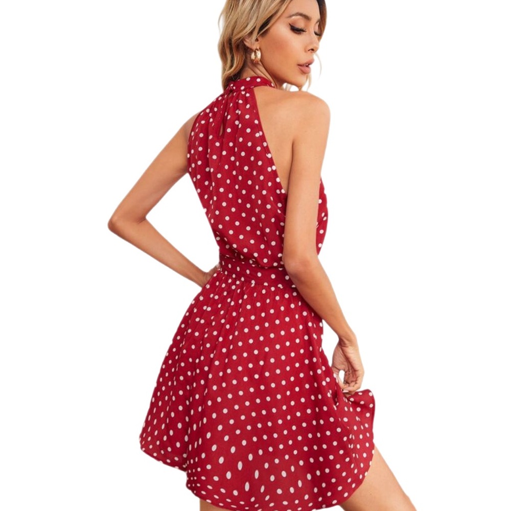 SHEIN Polka Dot Halter Mini Dress in Yellow Size XS
